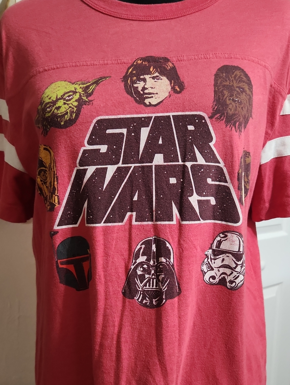 Star Wars Red Graphic Short Sleeve Tee with White Stripe Accents